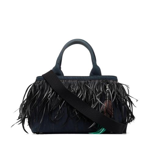 Prada Mini Canapa Convertible Canvas and Feather Tote