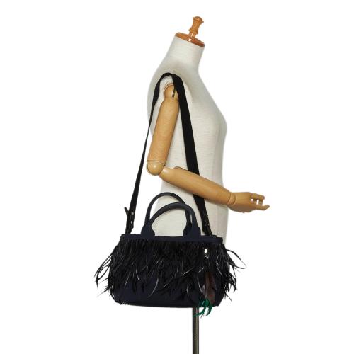 Prada Mini Canapa Convertible Canvas and Feather Tote