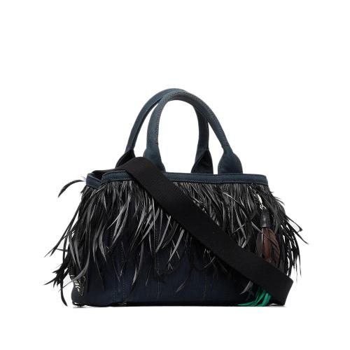 Prada Mini Canapa Convertible Canvas and Feather Tote