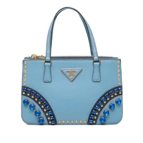 Prada Mini Saffiano Lux Crystal Embellished Galleria Double Zip