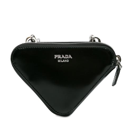 Prada Mini Spazzolato Leather Triangle Pouch