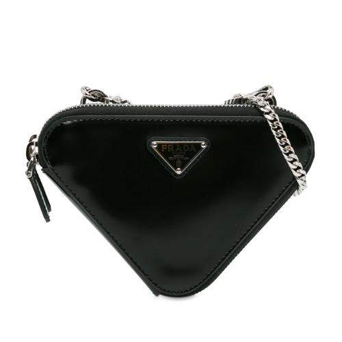 Prada Mini Spazzolato Leather Triangle Pouch