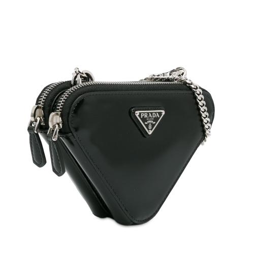 Prada Mini Spazzolato Leather Triangle Pouch