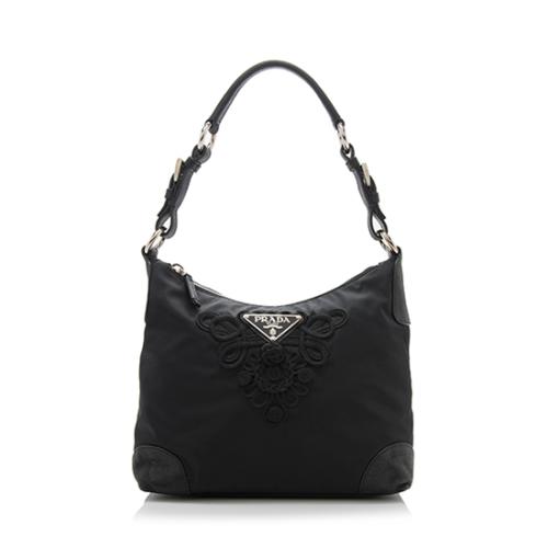 Prada Nylon Embroidered Shoulder Bag | Prada Handbags | Bag Borrow or Steal