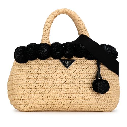 Prada Raffia Pompom Satchel