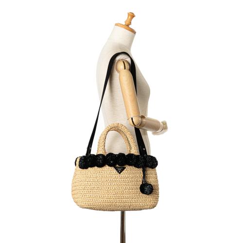 Prada Raffia Pompom Satchel