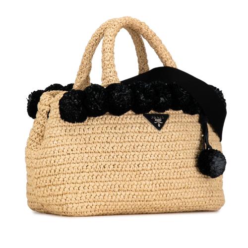 Prada Raffia Pompom Satchel