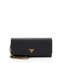 Prada Saffiano Leather Metal Oro Chain Wallet