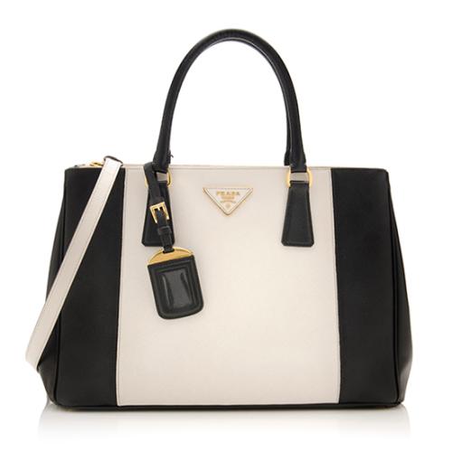 Prada Bicolor Saffiano Lux Double Zip Medium Tote