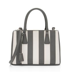 Prada Saffiano Lux Striped Double Zip Small Tote