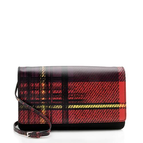 Prada Saffiano Printed Plaid Tessuto Tartan Crossbody