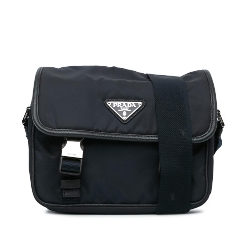 Prada Saffiano Trimmed Double Buckle Messenger Bag