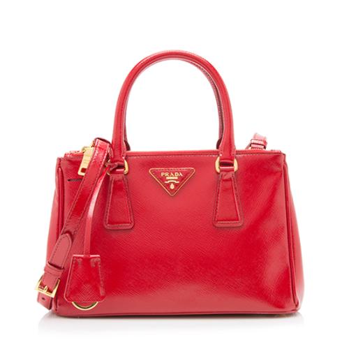 Prada Saffiano Vernice Lux Double Zip Small Tote