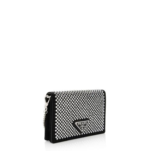 Prada Satin Crystal Cardholder with Chain