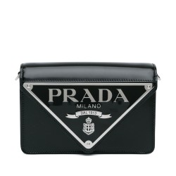 Prada Spazzolato Triangle Logo Plate Flap Chain Crossbody