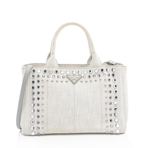 Prada Studded Crystal Denim Tote