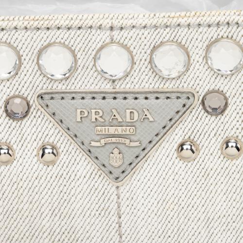 Prada Studded Crystal Denim Tote