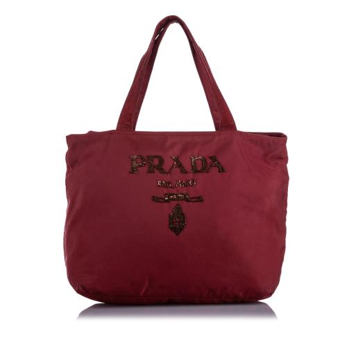 Prada Tessuto Embellished Tote Bag