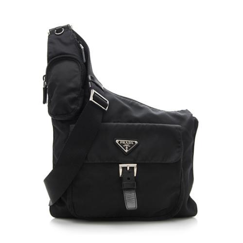 Prada Tessuto Buckle Asymmetrical Strap Messenger