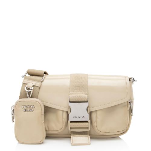 Prada Re-Nylon Patent Leather Double Pocket Crossbody