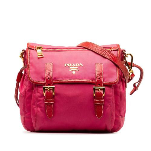 Prada Vernice Trimmed Tessuto Flap Crossbody