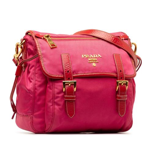 Prada Vernice Trimmed Tessuto Flap Crossbody