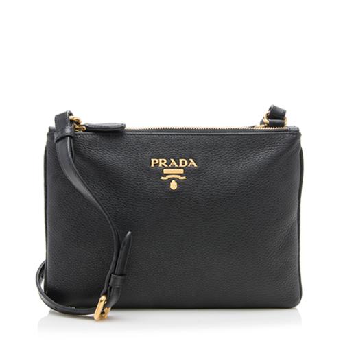 Prada Vitello Daino Leather Double Zip Crossbody Prada Handbags Bag Borrow or Steal