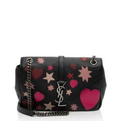 Saint Laurent Calfskin Heart Patchwork Monogram Chain Wallet