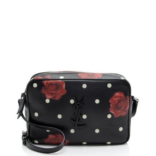 Saint Laurent Calfskin Rose Print Monogram Lou Camera Bag