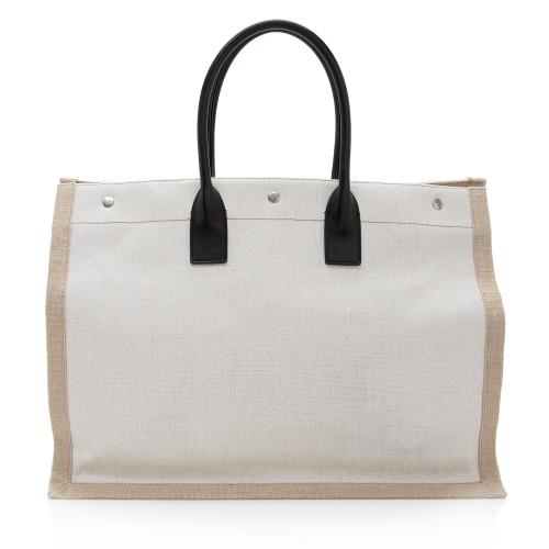 Saint Laurent Canvas Calfskin Rive Gauche Large Tote