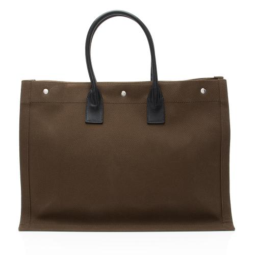 Saint Laurent Canvas Calfskin Rive Gauche Large Tote