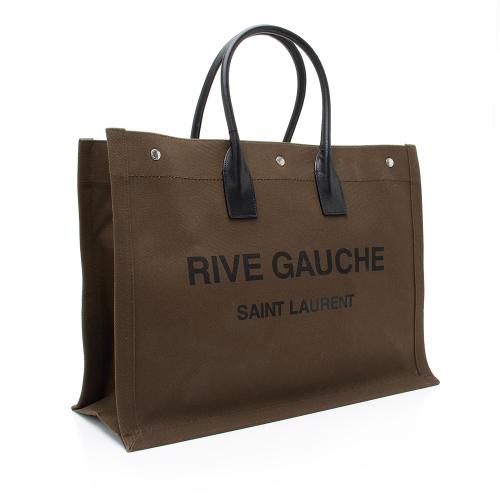 Saint Laurent Canvas Calfskin Rive Gauche Large Tote