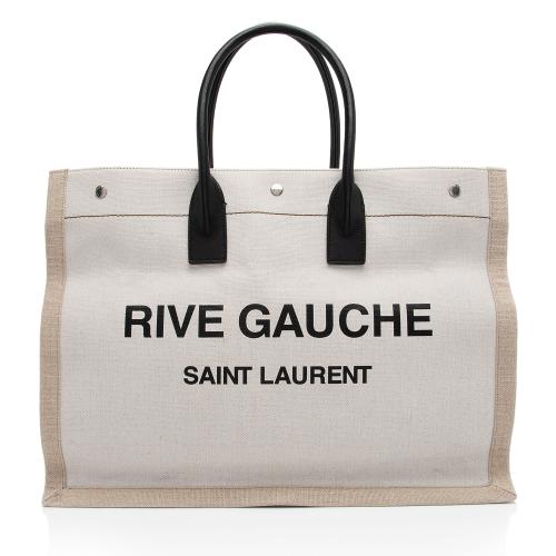 Saint Laurent Canvas Calfskin Rive Gauche Large Tote