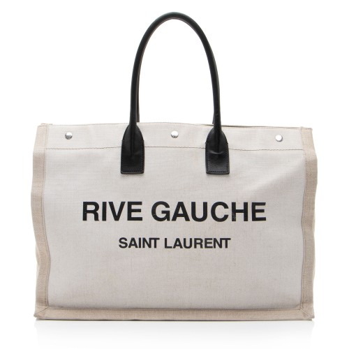 Saint Laurent Canvas Calfskin Rive Gauche Large Tote