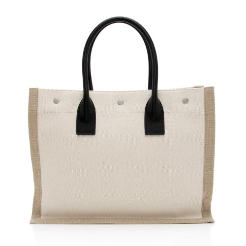 Saint Laurent Canvas Calfskin Rive Gauche Small Tote