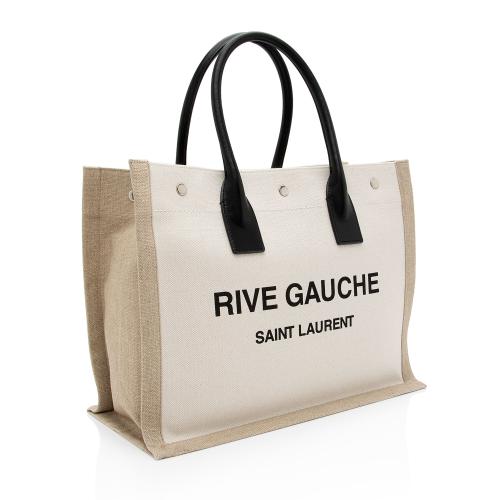 Saint Laurent Canvas Calfskin Rive Gauche Small Tote