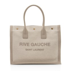 Saint Laurent Canvas Calfskin Rive Gauche Small Tote