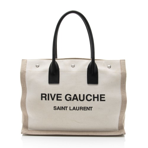 Saint Laurent Canvas Calfskin Rive Gauche Small Tote