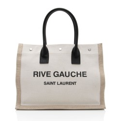 Saint Laurent Canvas Calfskin Rive Gauche Small Tote