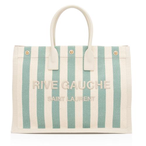 Saint Laurent Canvas Calfskin Striped Rive Gauche Large Tote