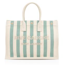 Saint Laurent Canvas Calfskin Striped Rive Gauche Large Tote