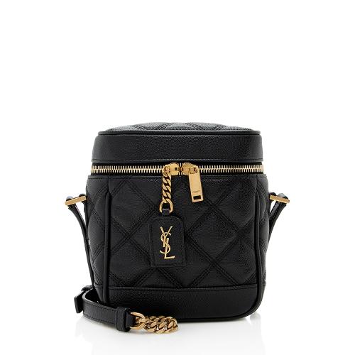 Saint Laurent Carré-Quilted Grain de Poudre Leather 80s Vanity Bag