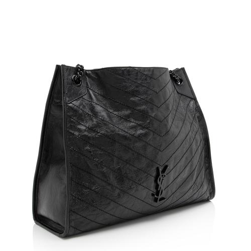 Saint Laurent Crinkled Calfskin Monogram Niki Large Shopping Tote