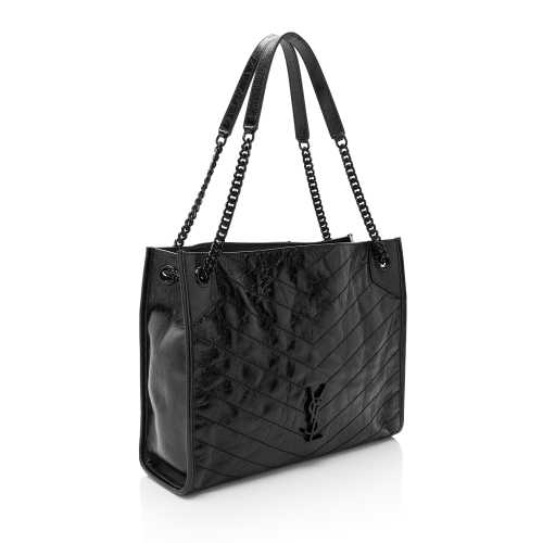 Saint Laurent Crinkled Calfskin Monogram Niki Medium Shopping Tote