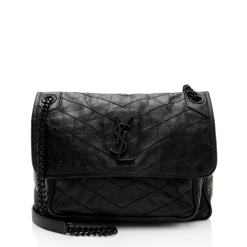 Saint Laurent Crinkled Calfskin Monogram Niki Medium Shoulder Bag