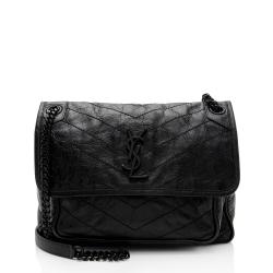 Saint Laurent Crinkled Calfskin Monogram Niki Medium Shoulder Bag