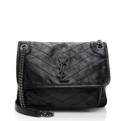 Saint Laurent Crinkled Calfskin Monogram Niki Medium Shoulder Bag