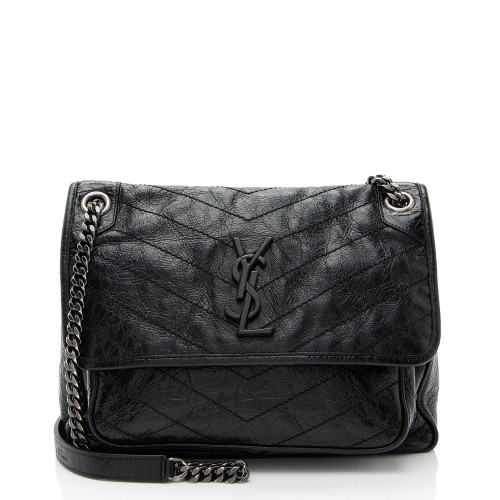 Saint Laurent Crinkled Calfskin Monogram Niki Medium Shoulder Bag