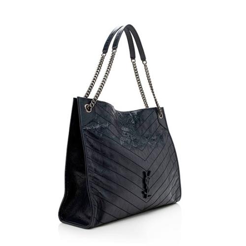 Saint Laurent Crinkled Calfskin Monogram Niki Large Shopping Tote