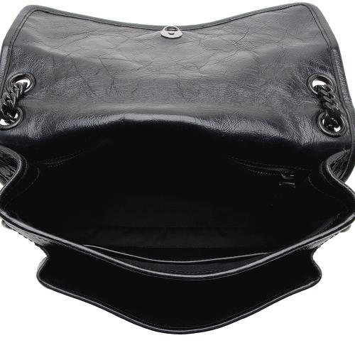 Saint Laurent Crinkled Calfskin Monogram Niki Medium Shoulder Bag